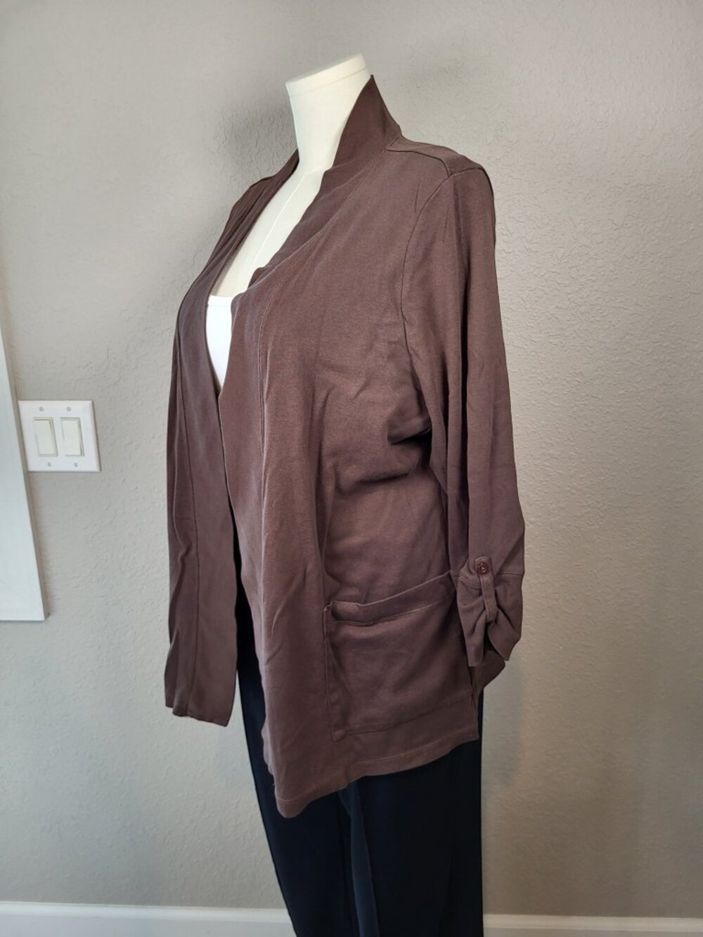 Kim Rogers Plus Size Brown Open-Front Cotton Cardigan 2X - Picture 2 of 10